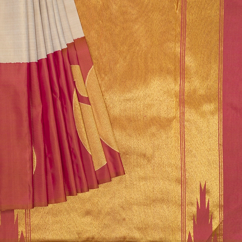 Hayagrivas Handloom Beige Kanjivaram Silk Saree with Onion Pink Border KBF393F1-1