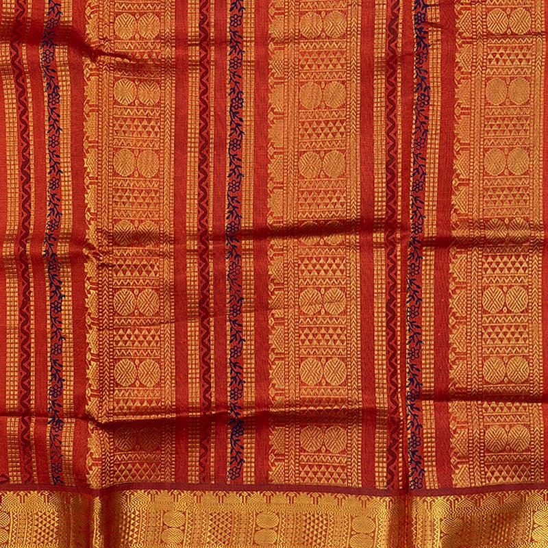 Hayagrivas Rust Orange Pure Printed Silk Cotton Saree HBF195E3-5