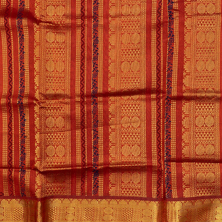Hayagrivas Rust Orange Pure Printed Silk Cotton Saree HBF195E3-5