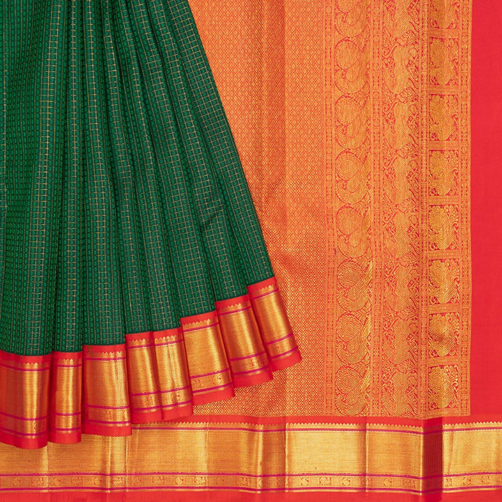 Hayagrivas Handloom Kanjivaram Silk Saree with Orangish-Pink Border KBF427F5-4