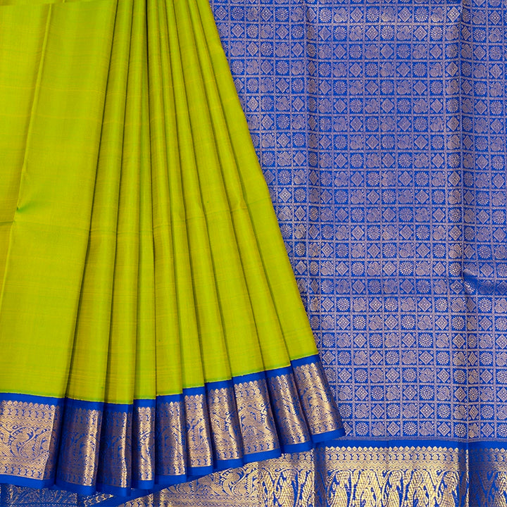 Hayagrivas Handloom Fluorescent Green Kanjivaram Silk Saree with Ms Blue Border KBF203E4-1