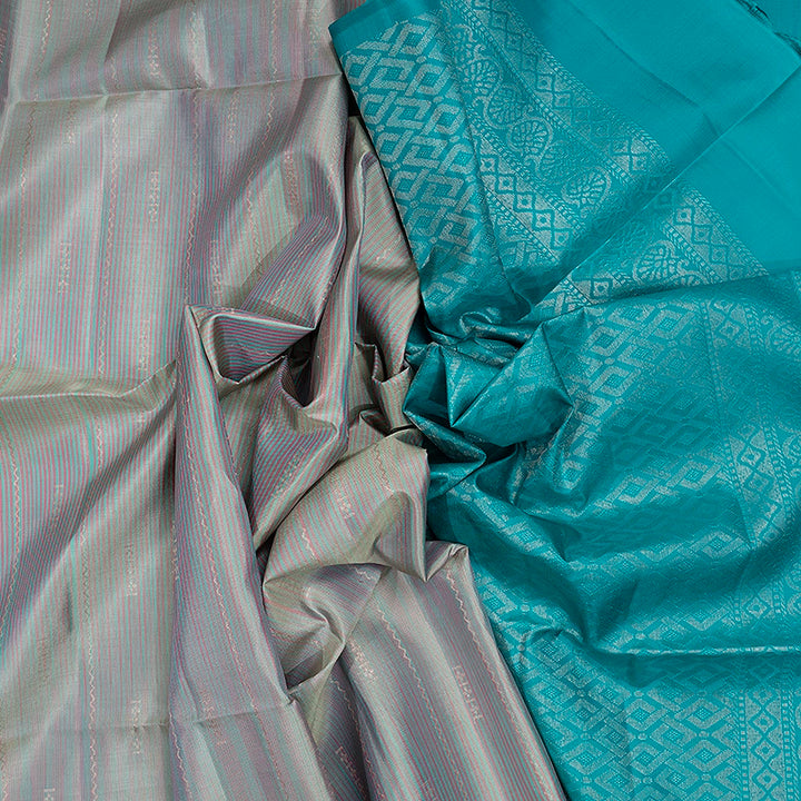 Hayagrivas Blue &amp; Pink Stripes Handloom Soft Silk Saree KBF534G6-3