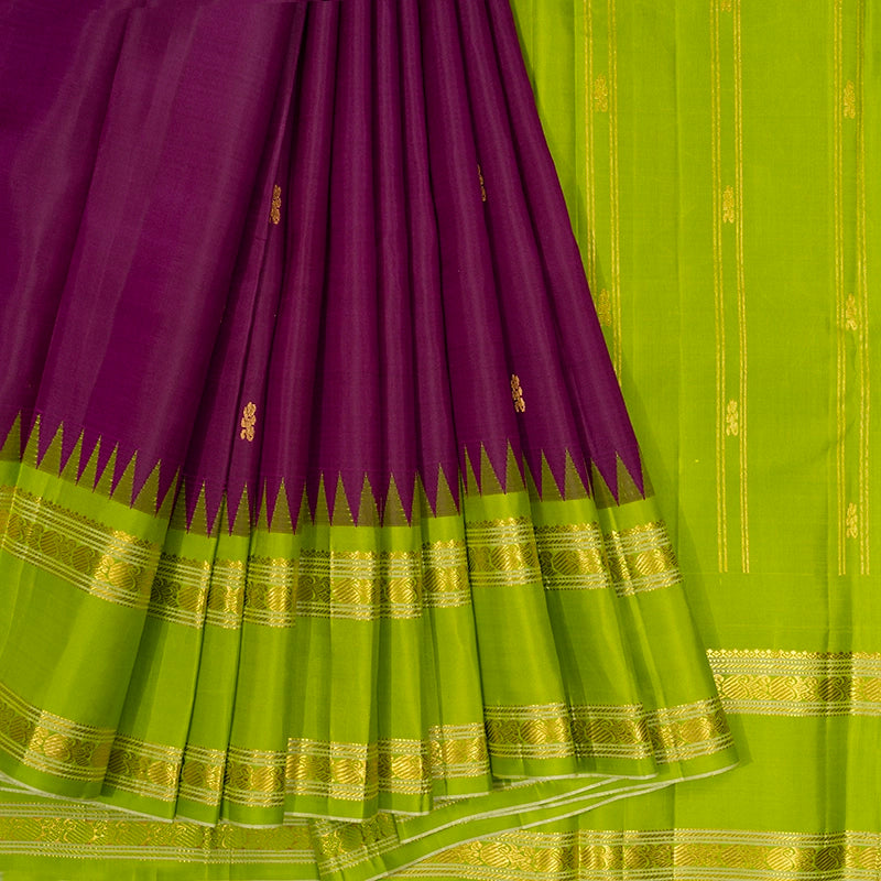 Hayagrivas Handloom Purple Kanjivaram Silk Saree with Ganga Jamuna Border KBE2318B7-1