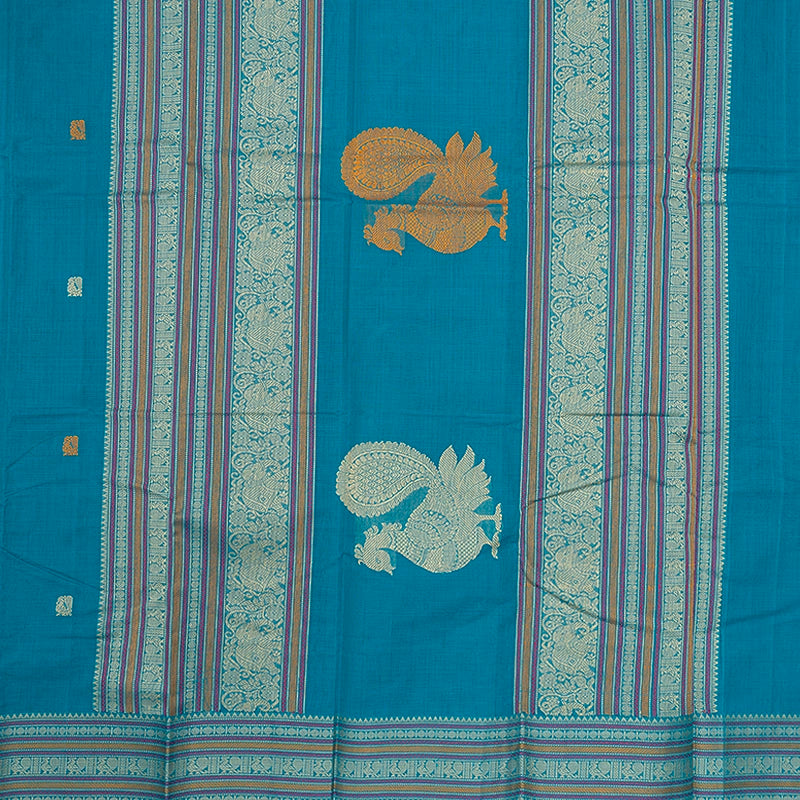 Hayagrivas Teal Blue Handloom Kanchi Cotton Saree SSCBF66E4-10