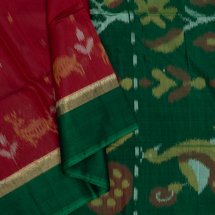 Hayagrivas Maroon Ikkat Kora Silk Cotton Saree KBE2274B1-1
