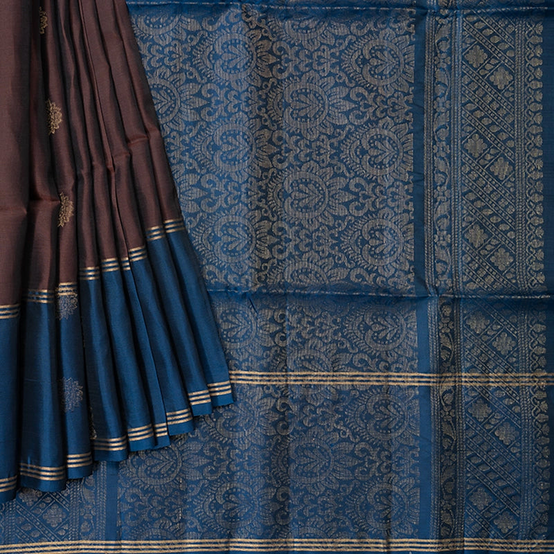 Hayagrivas Chocolate Brown Handloom Soft Silk Saree KBF232E2-1