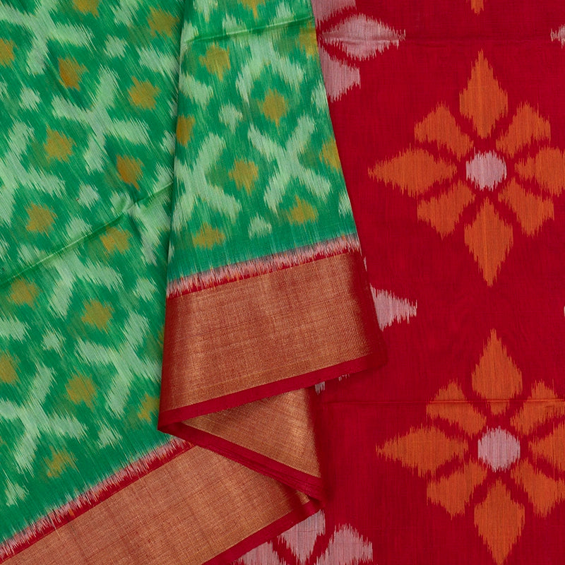 Hayagrivas Parrot Green Ikkat Kora Silk Cotton Saree KBE2149A2-11