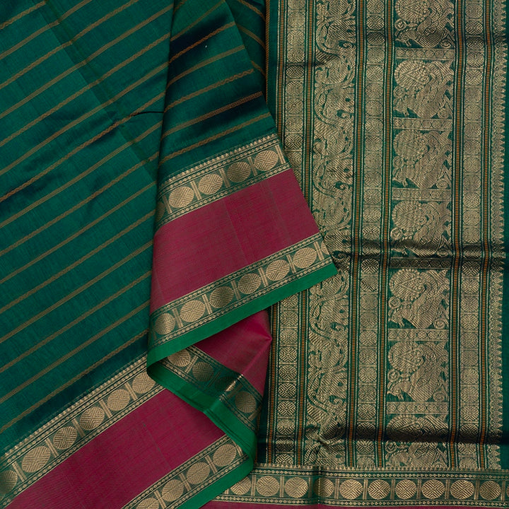 Hayagrivas Peacock Green Kanchi Silk Cotton Saree SSCBF38D2-4