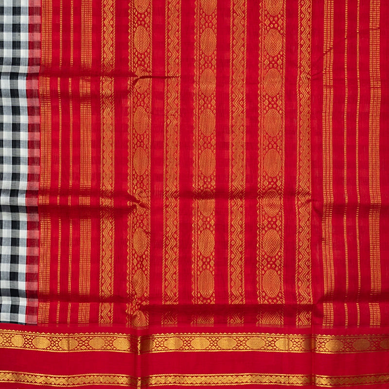 Hayagrivas Black &amp; White Checks Pure Silk Cotton Saree HBF42D5-2