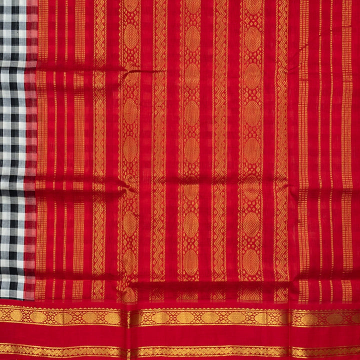 Hayagrivas Black &amp; White Checks Pure Silk Cotton Saree HBF42D5-2