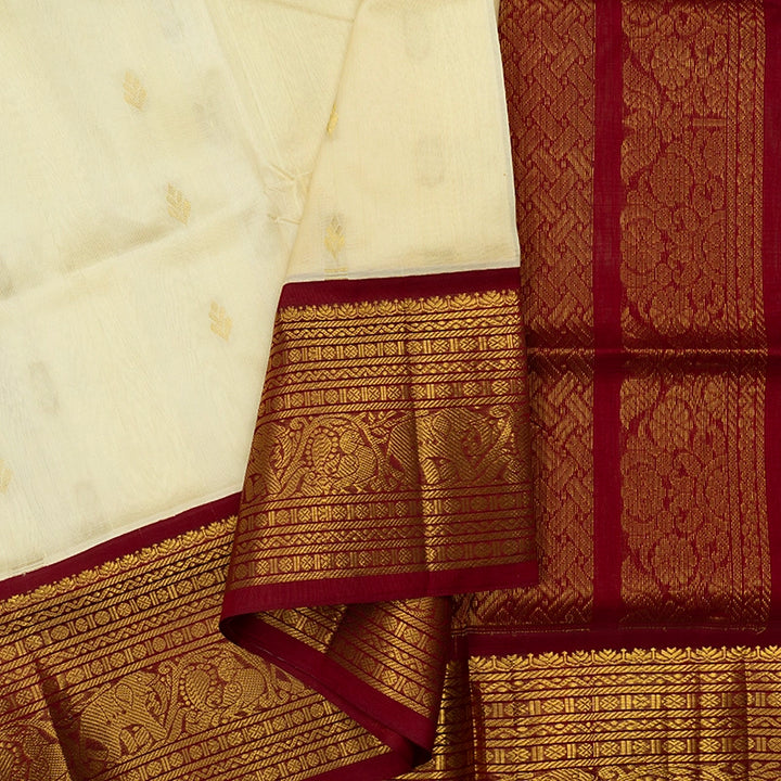 Hayagrivas Half-White Pure Silk Cotton Saree SSCBF16D4-21