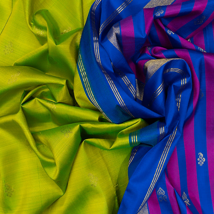 Hayagrivas Fluorescent Green Pure One-sided border Kanjivaram Silk Saree KBF513F1-1
