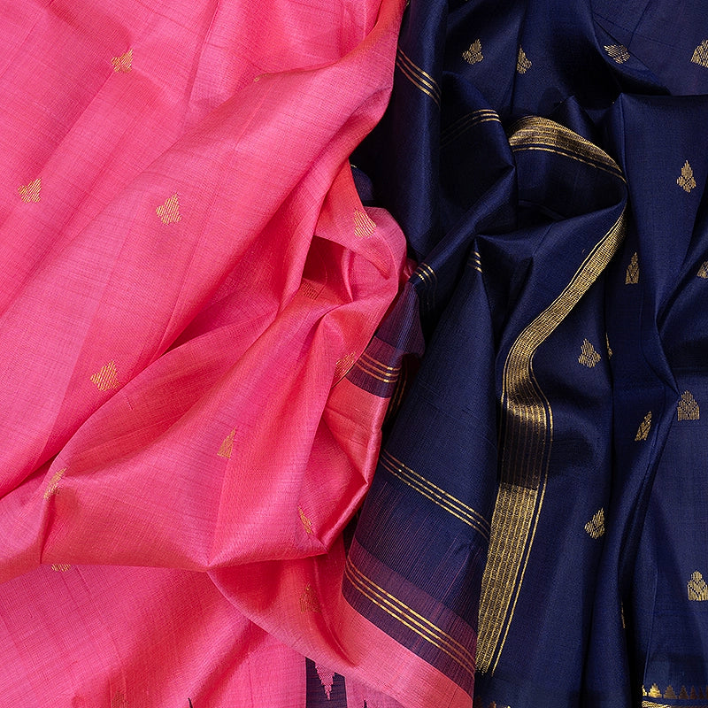 Hayagrivas Rose Pink Pure One-sided border Kanjivaram Silk Saree KBF514F2-2