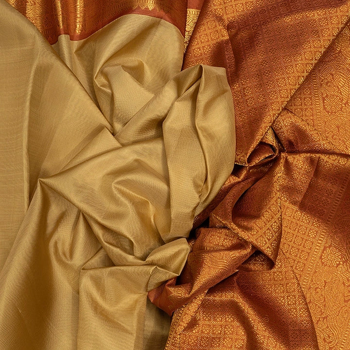 Hayagrivas Handloom Sandal Kanjivaram Silk Saree with Rust Orange Border KBF452F3-1