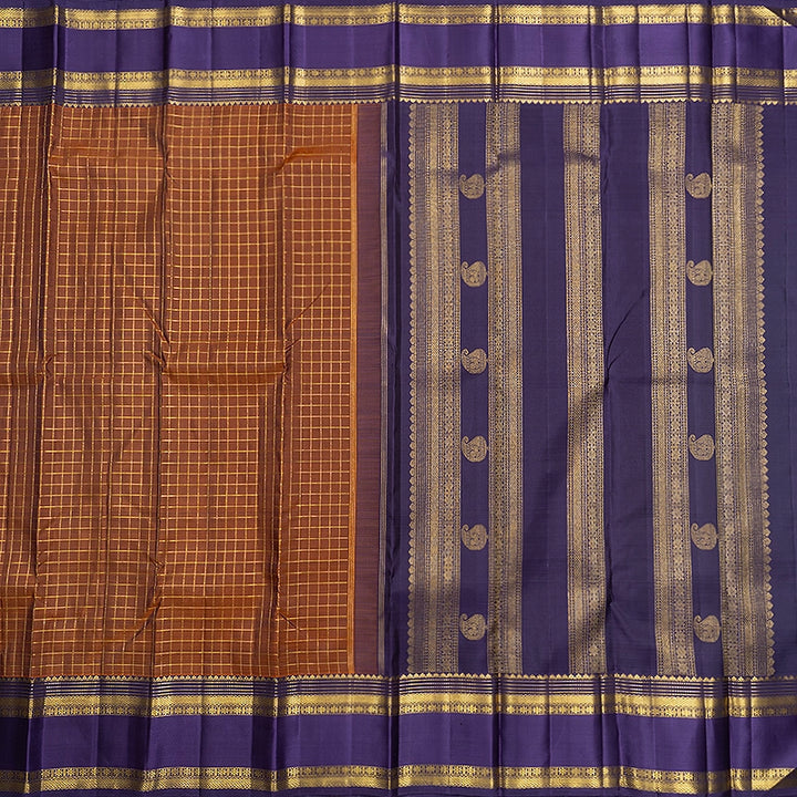 Hayagrivas Handloom Rust Orange Kanjivaram Silk Saree with Purple Border KBF719G7-1