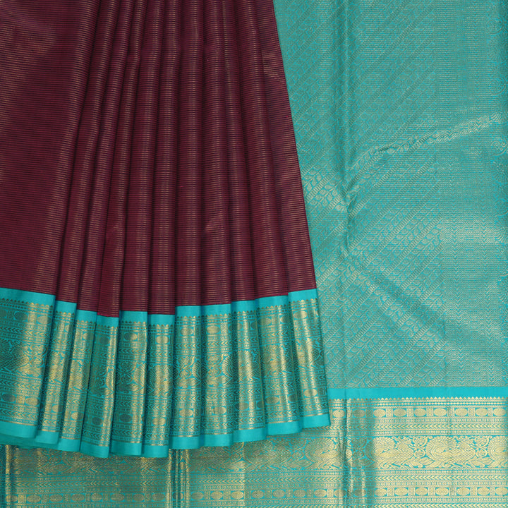 Hayagrivas Handloom Wine Purple Kanjivaram Silk Saree with Sky Blue Border KBE2450C11-1