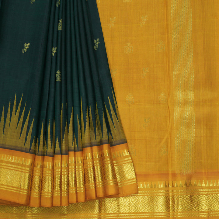 Hayagrivas Bottle Green Pure One-sided border Kanjivaram Silk Saree KBE944H3-12