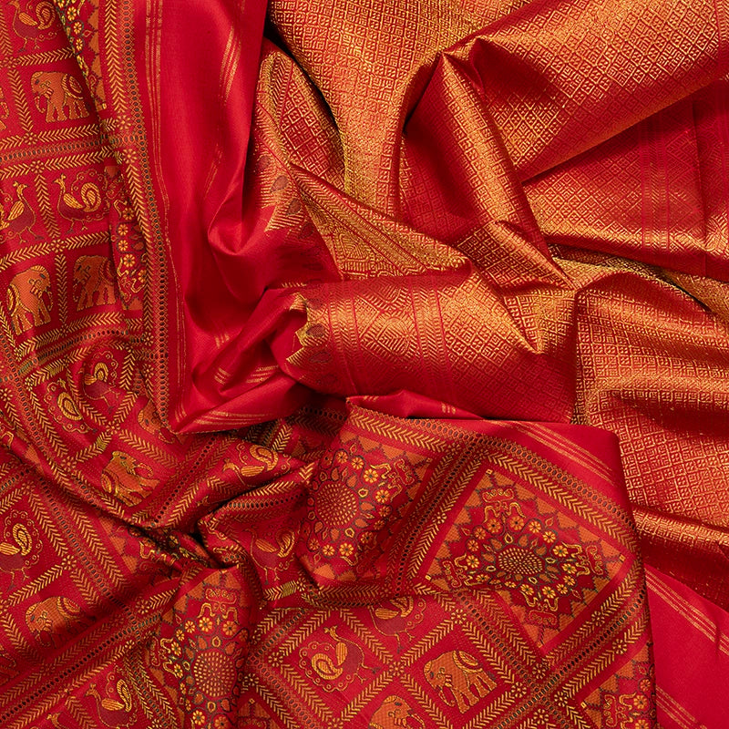 Hayagrivas Handloom Red Kanjivaram Silk Saree KBF221E1-1