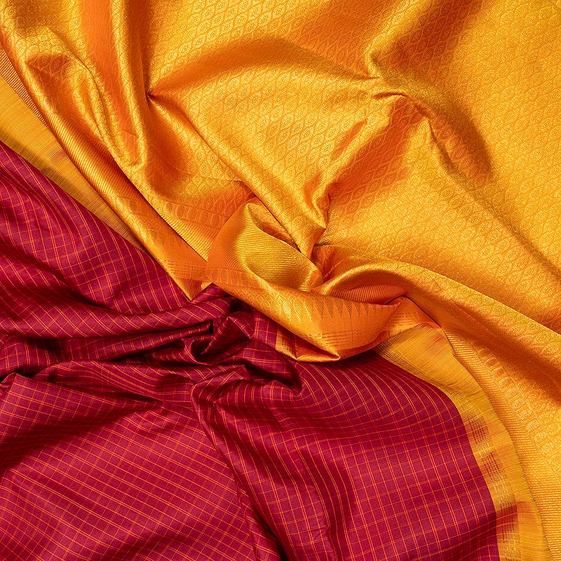 Hayagrivas Handloom Maroon Kanjivaram Silk Saree with Orange Border KBF481F4-1