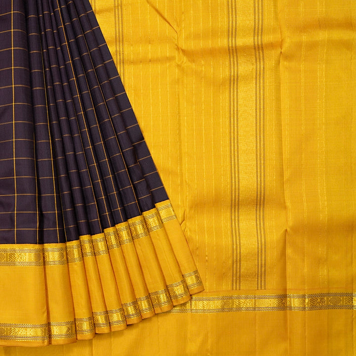 Hayagrivas Handloom Deep Purple Kanjivaram Silk Saree with Mustard Yellow Border KBF615G2-1