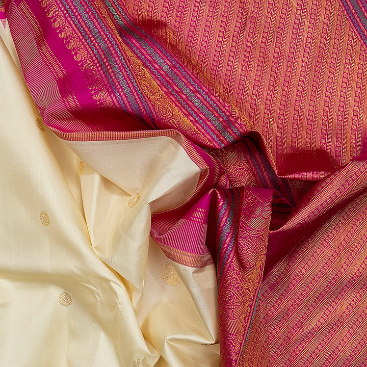 Hayagrivas Handloom Half-White Kanjivaram Silk Saree with Pink Border KBF615G4-1