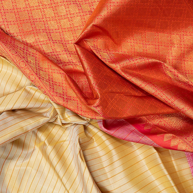 Hayagrivas Handloom Sandal Kanjivaram Silk Saree with Orange Border KBF615G7-1