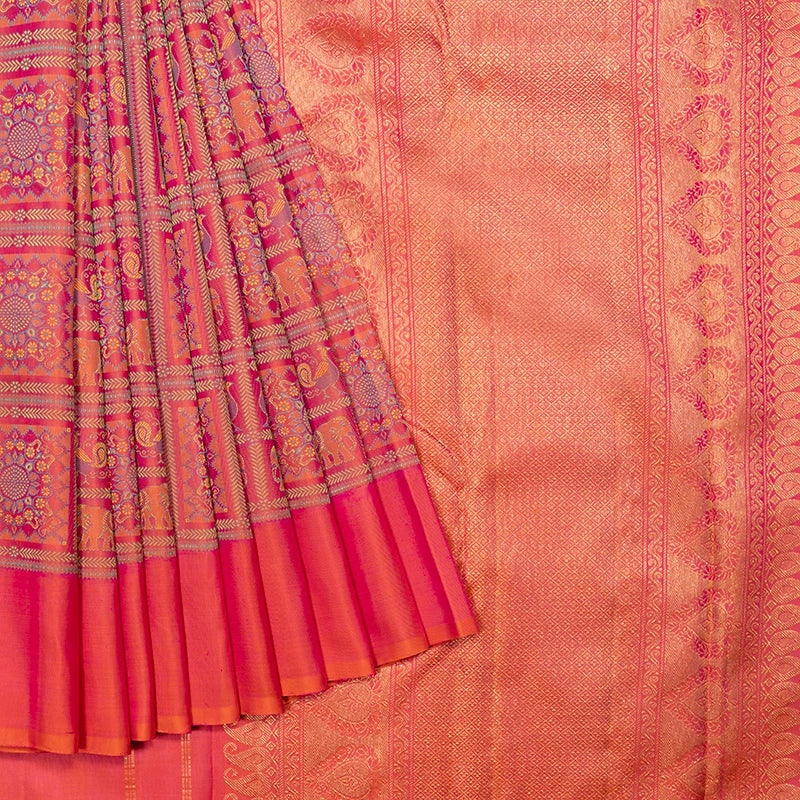 Hayagrivas Handloom Orangish-Pink Kanjivaram Silk Saree KBF670G3-1