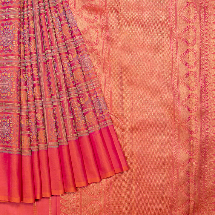 Hayagrivas Handloom Orangish-Pink Kanjivaram Silk Saree KBF670G3-1