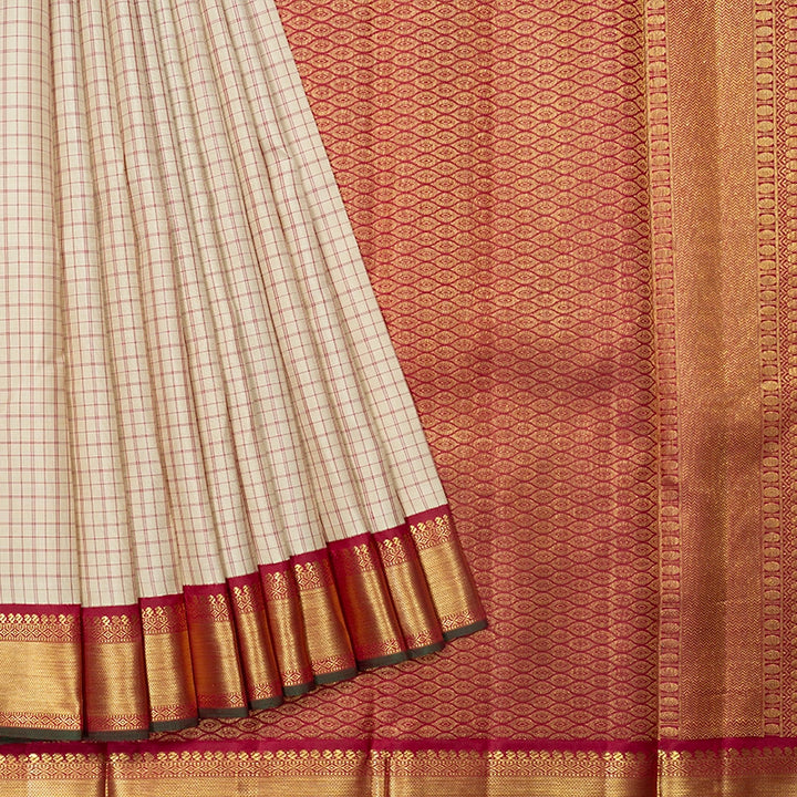 Hayagrivas Handloom Beige Kanjivaram Silk Saree with Araku Maroon Border KBF732G3-2
