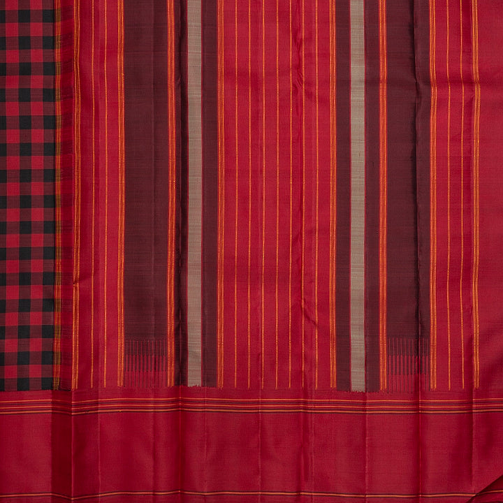 Hayagrivas Handloom Black &amp; Maroon Checks Kanjivaram Silk Saree KBFL384J1-1-BF384-SBS