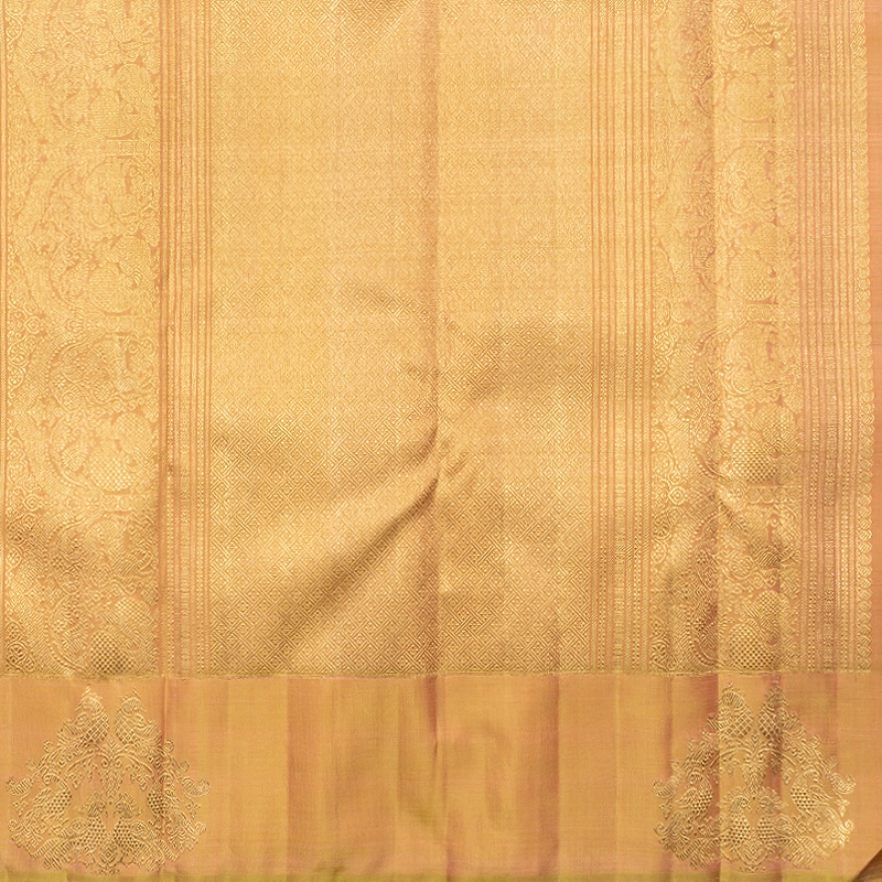 Hayagrivas Handloom Peach Pink Kanjivaram Silk Saree with Warm Olive Border KBFL388J1-1-BF388-SBS
