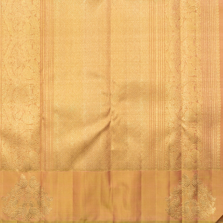 Hayagrivas Handloom Peach Pink Kanjivaram Silk Saree with Warm Olive Border KBFL388J1-1-BF388-SBS