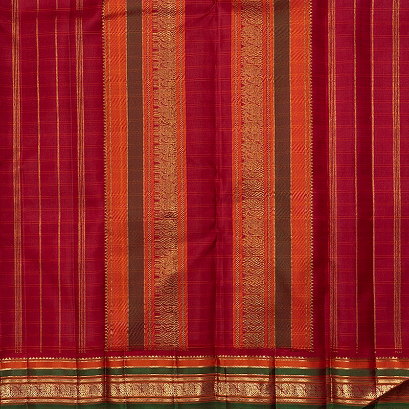 Hayagrivas Handloom Maroon Kanjivaram Silk Saree with Manthalir Green Border KBFL391J1-1-BF391-SBS