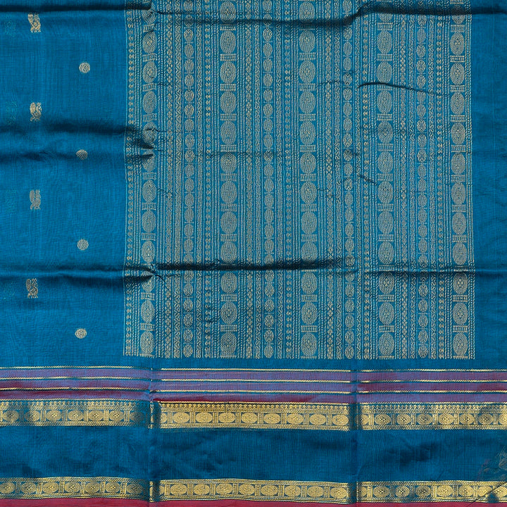Hayagrivas Peacock Blue Pure Silk Cotton Saree SSCBF138H5-2