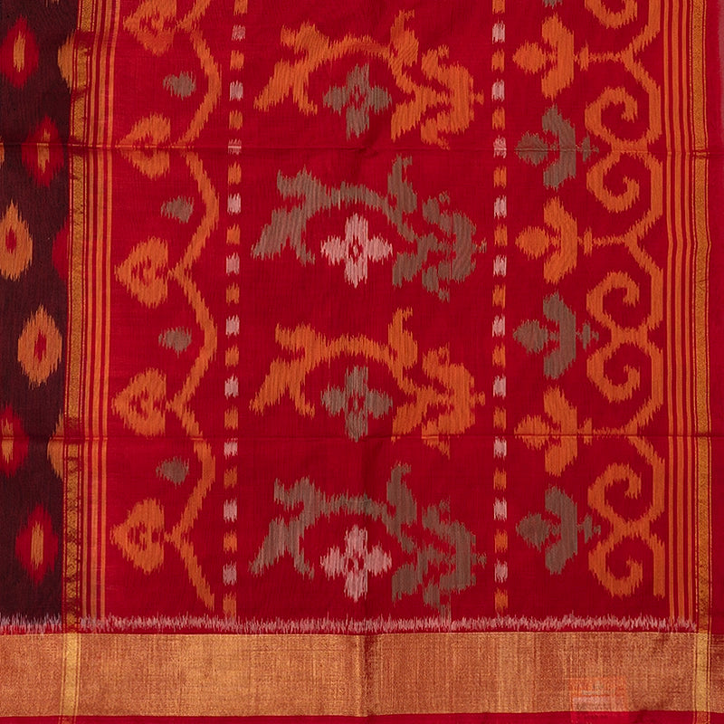 Hayagrivas  kanchana Brown Ikkat Kora Silk Cotton Saree SSCBF155H1-16
