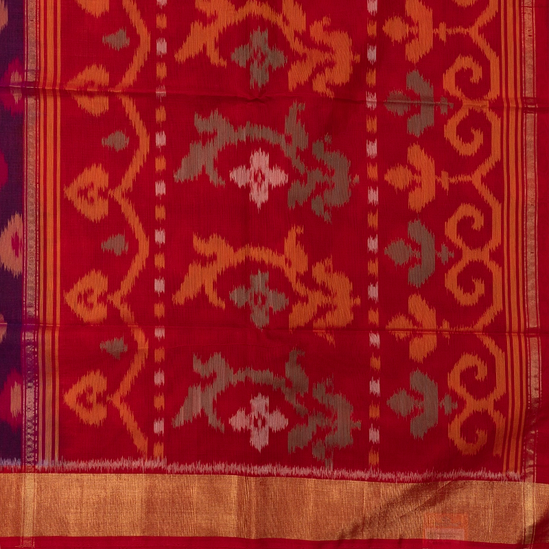 Hayagrivas Deep Purple Ikkat Kora Silk Cotton Saree SSCBF155H1-26