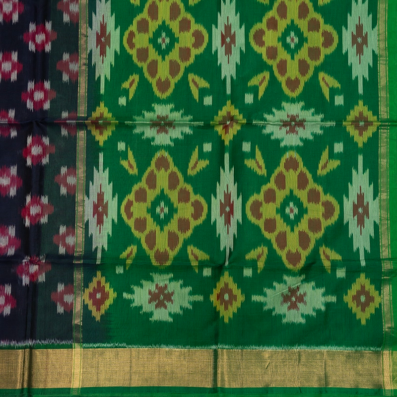 Hayagrivas Navy Blue Ikkat Kora Silk Cotton Saree SSCBF155H1-27