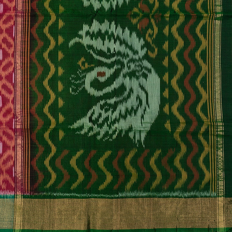 Hayagrivas Orangish-Pink Ikkat Kora Silk Cotton Saree SSCBF155H1-32
