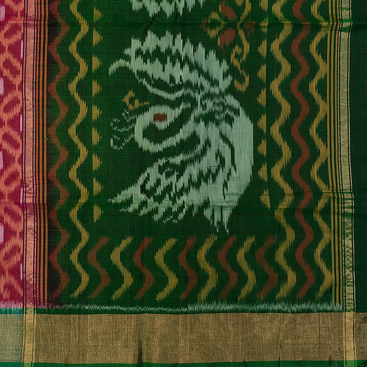 Hayagrivas Orangish-Pink Ikkat Kora Silk Cotton Saree SSCBF155H1-32