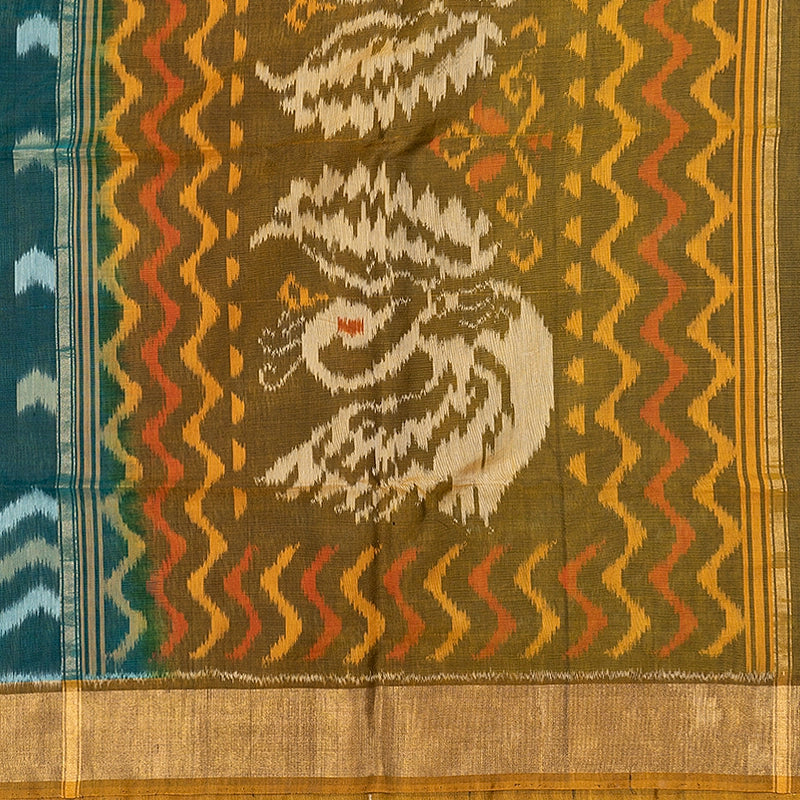 Hayagrivas Emerald Green Ikkat Kora Silk Cotton Saree SSCBF155H1-33