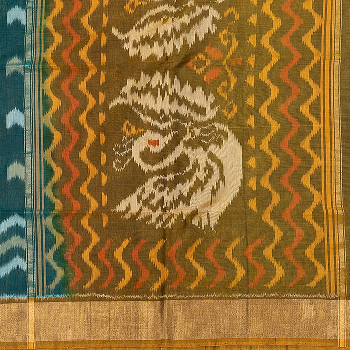 Hayagrivas Emerald Green Ikkat Kora Silk Cotton Saree SSCBF155H1-33
