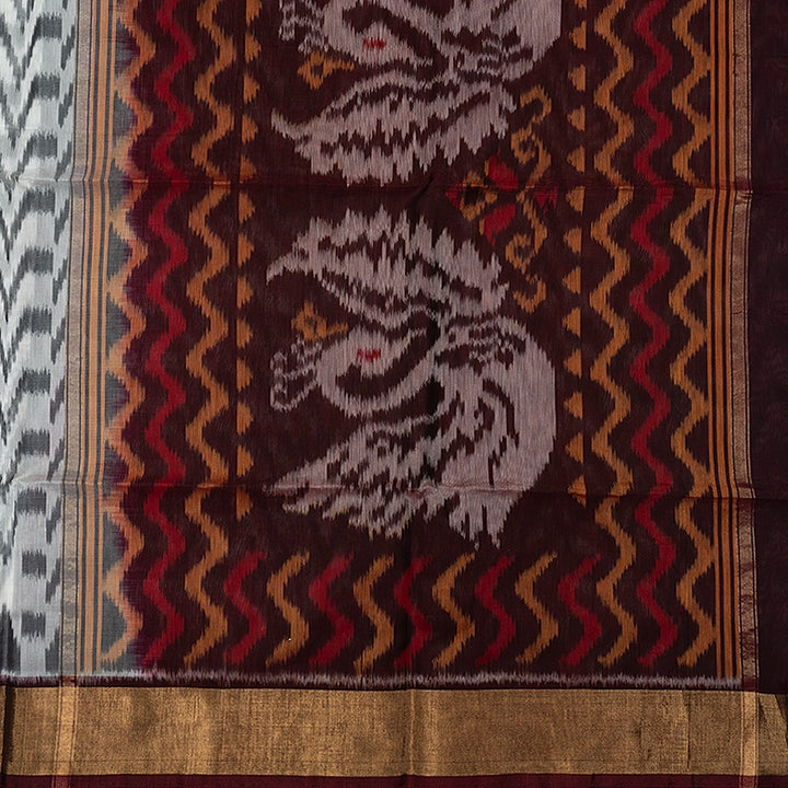 Hayagrivas White Ikkat Kora Silk Cotton Saree SSCBF155H1-35