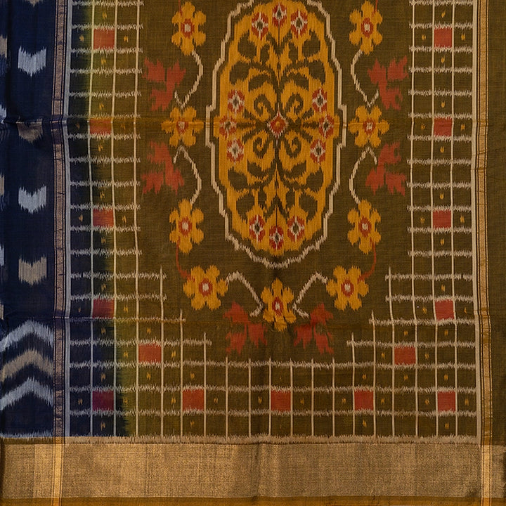 Hayagrivas Navy Blue Ikkat Kora Silk Cotton Saree SSCBF155H1-36