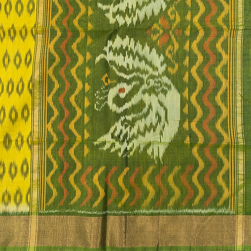 Hayagrivas Lemon Yellow Ikkat Kora Silk Cotton Saree SSCBF155H1-37
