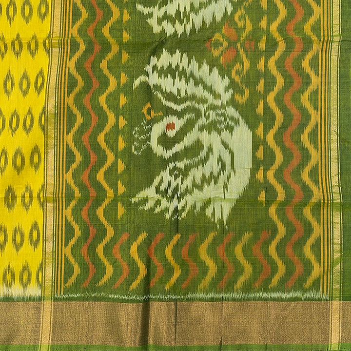 Hayagrivas Lemon Yellow Ikkat Kora Silk Cotton Saree SSCBF155H1-37