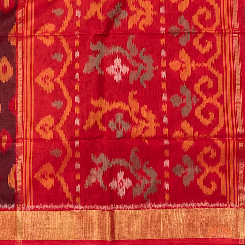 Hayagrivas Dark Maroon Ikkat Kora Silk Cotton Saree SSCBF155H1-45