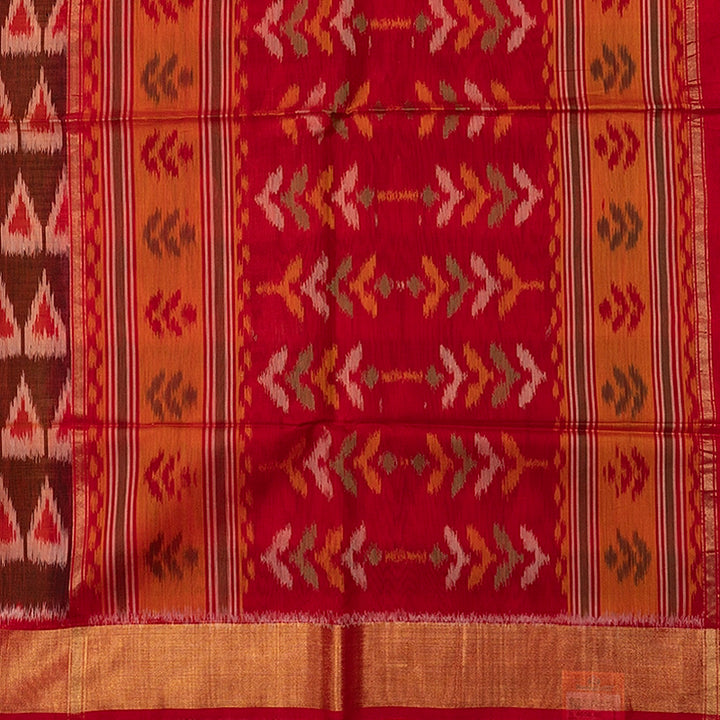 Hayagrivas Rust Brown Ikkat Kora Silk Cotton Saree SSCBF155H1-5
