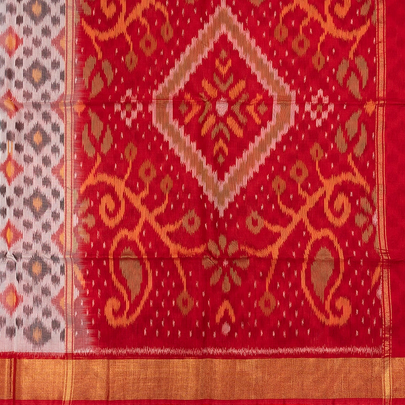 Hayagrivas White Ikkat Kora Silk Cotton Saree SSCBF155H1-60