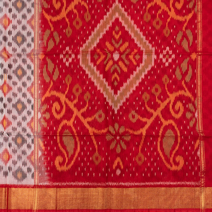 Hayagrivas White Ikkat Kora Silk Cotton Saree SSCBF155H1-60