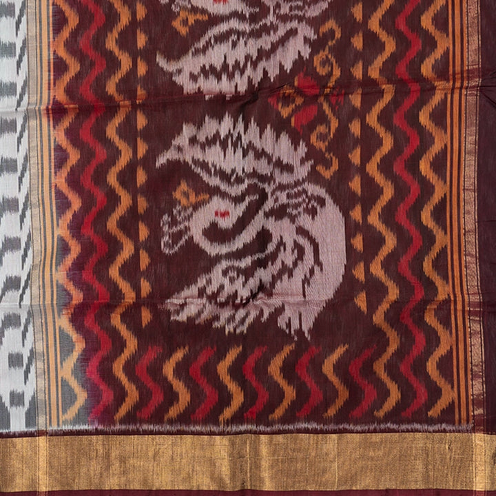 Hayagrivas White Ikkat Kora Silk Cotton Saree SSCBF155H1-93